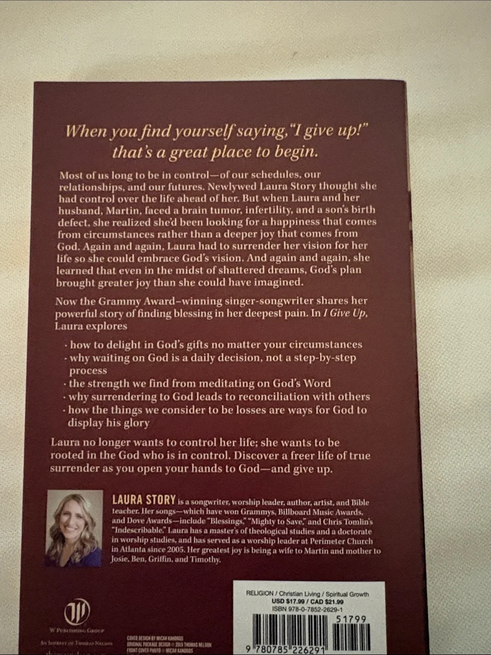 I Give Up by Laura Story - Soft Brown & Cream Book Cover